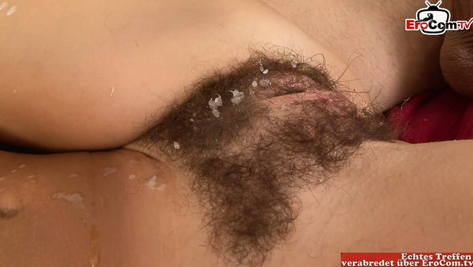 Small-Breasted Brunette Gets A Massive Load On Her Hairy Pussy