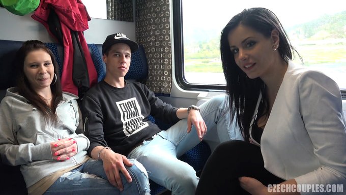 Public Train Adventure With An Amateur Couple And Two Strangers
